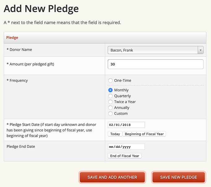 Add New Pledge -- Filled
